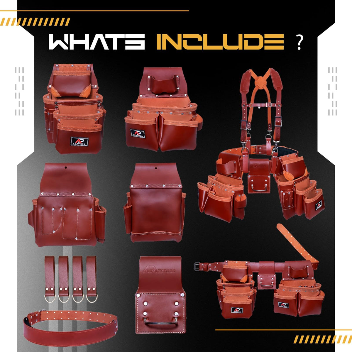 Genuine Full Grain Leather Tool Belt with Suspenders A957
