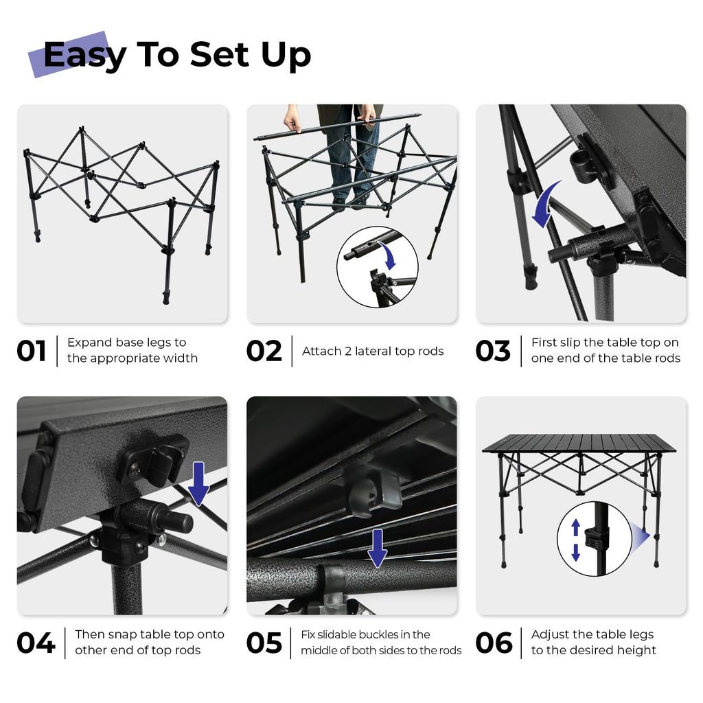 Folding Camping Table Aluminum Adjustable Height Black A286985