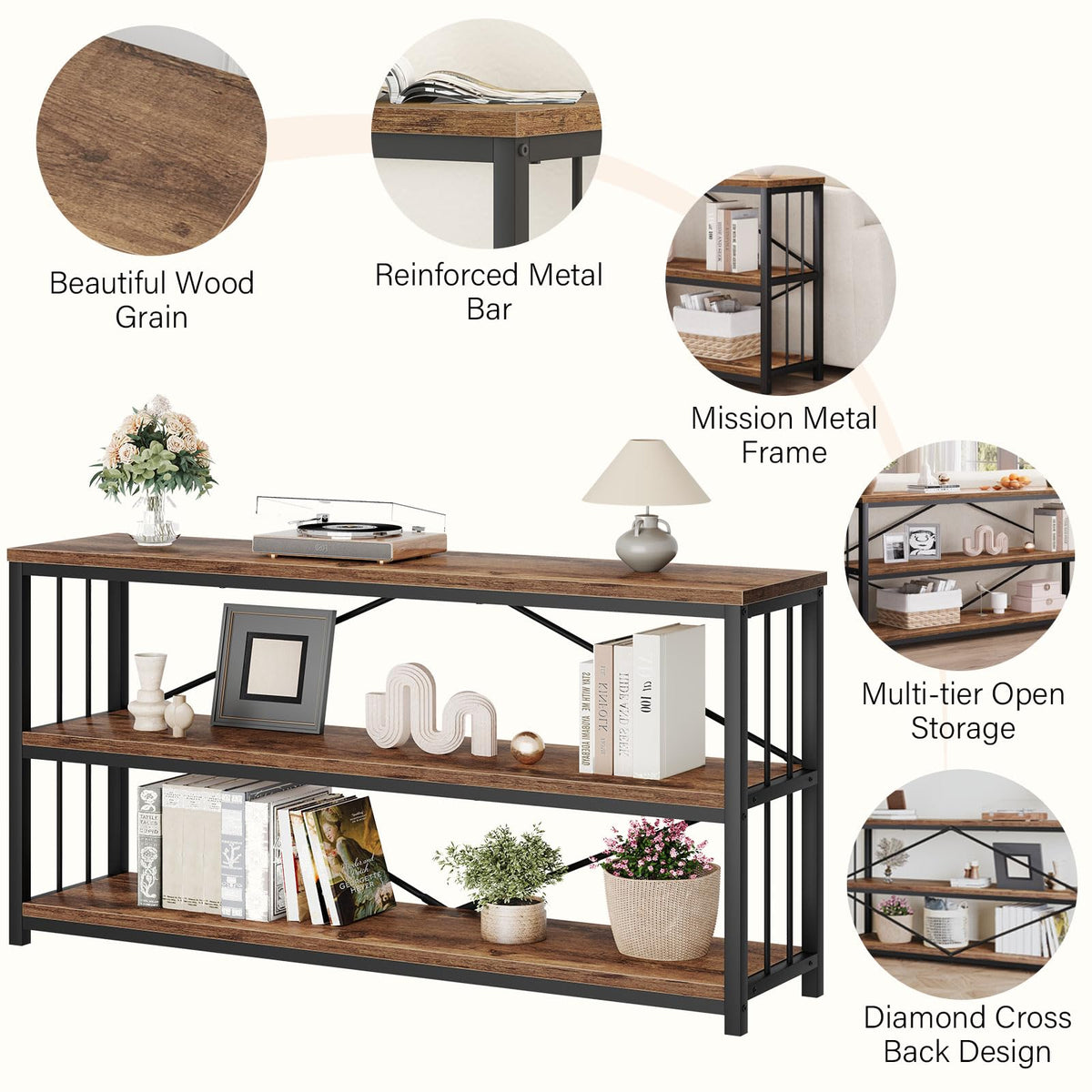 70 Inch Rustic Brown Console Table A150049