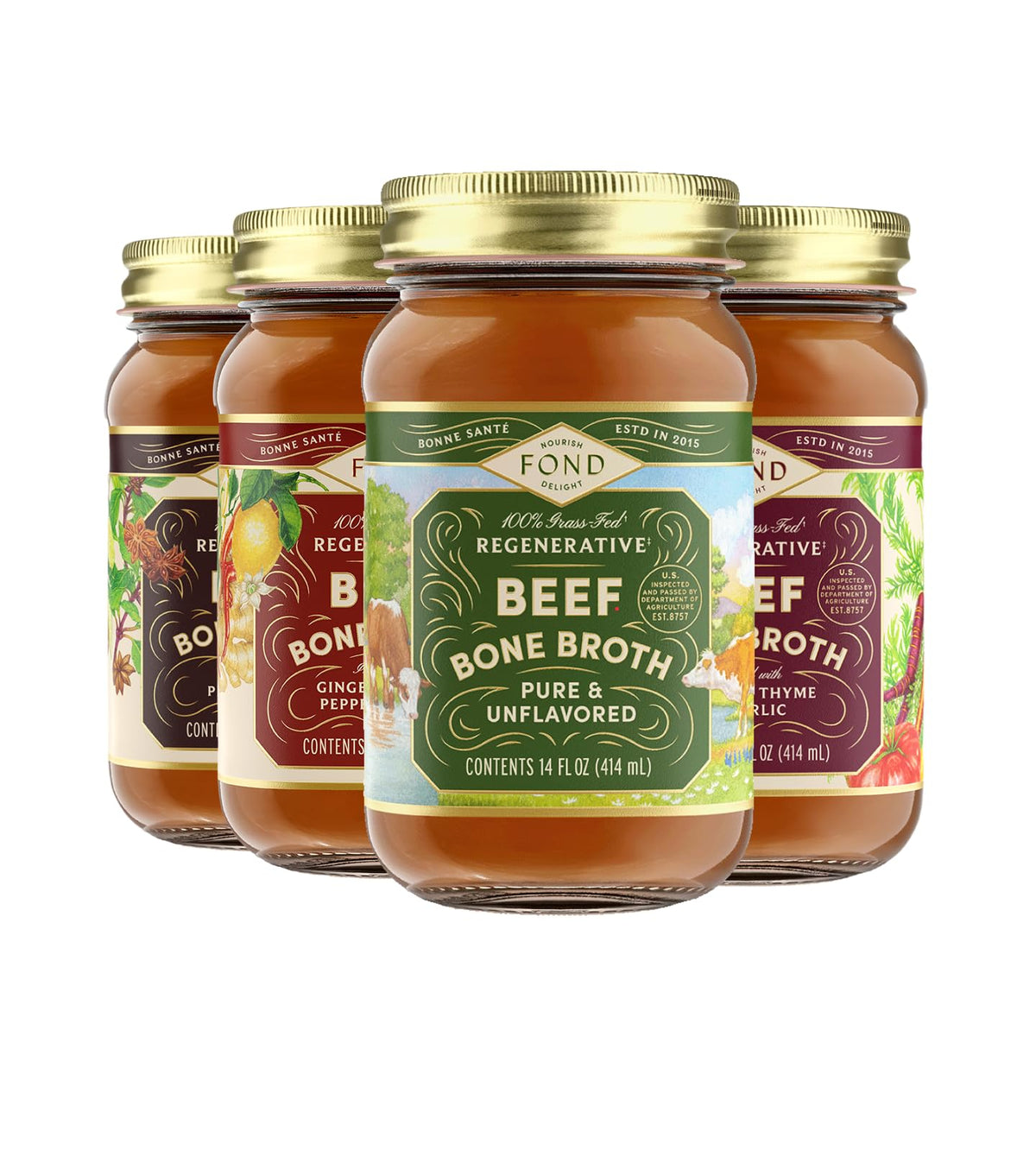 Bone Broth Variety Pack 3 Beef Flavors 14oz 4-Pack F1203