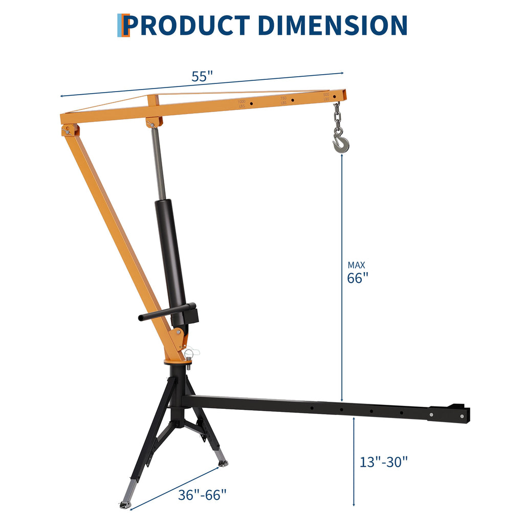 Hydraulic Pickup Truck Crane, 1000 Lbs Hitch Mount with 360° Swivel & Adjustable Boom Q25233