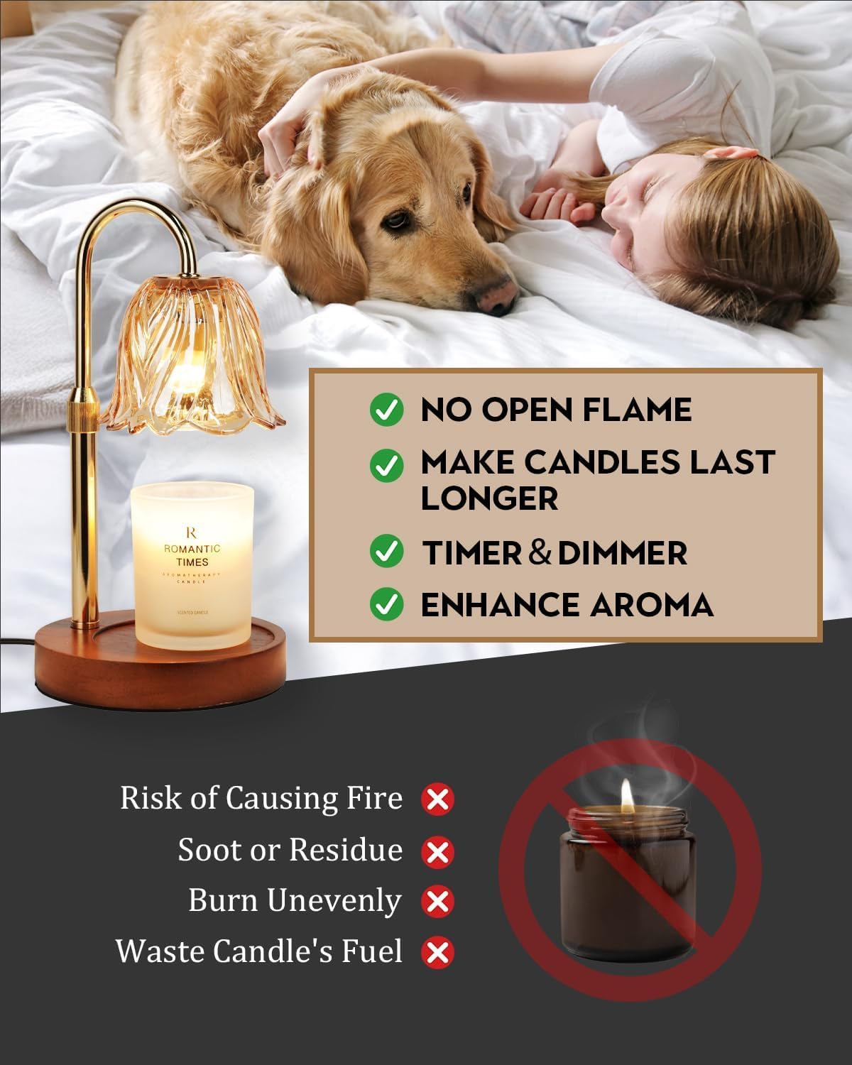 Gold Candle Warmer Lamp with Timer & Dimmer E3257