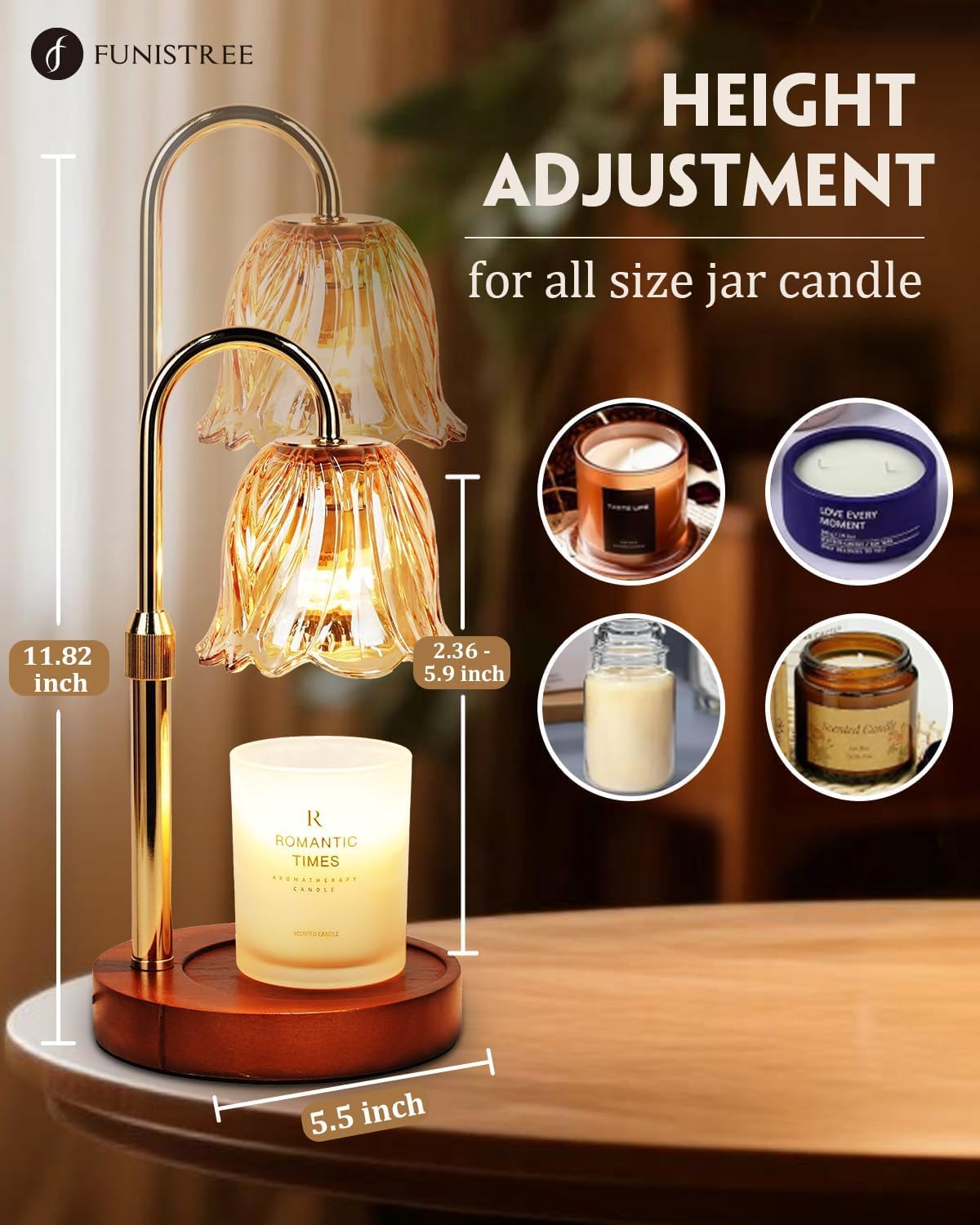 Gold Candle Warmer Lamp with Timer & Dimmer E3257