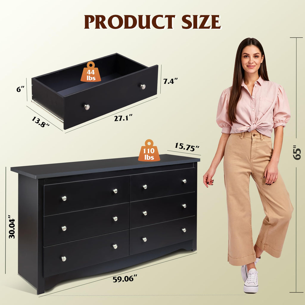 Black 6-Drawer TV Stand C804