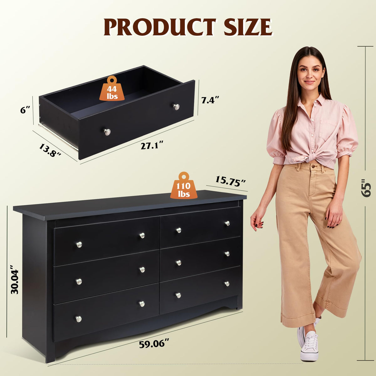 Black 6-Drawer TV Stand C804