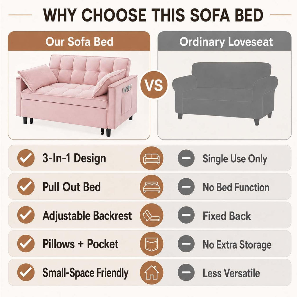Pink Velvet Convertible Sofa Bed Y524290