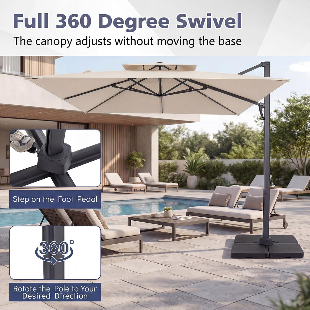 10 FT Square Offset Cantilever Patio Umbrella with 360° Rotation E718