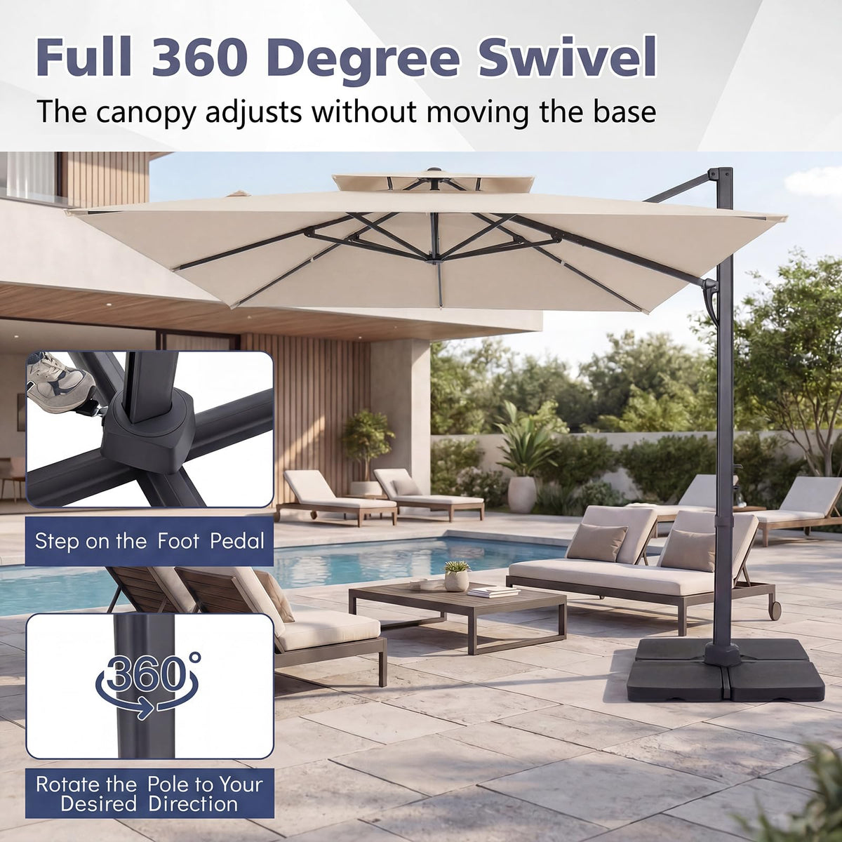 10 FT Square Offset Cantilever Patio Umbrella with 360° Rotation E718