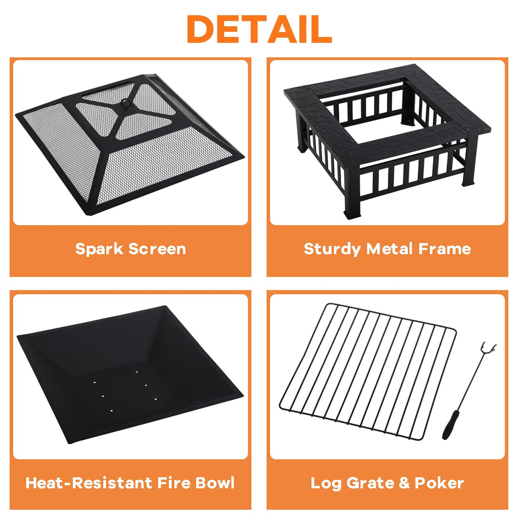 32 in Square Smokeless Fire Pit Table Z34040