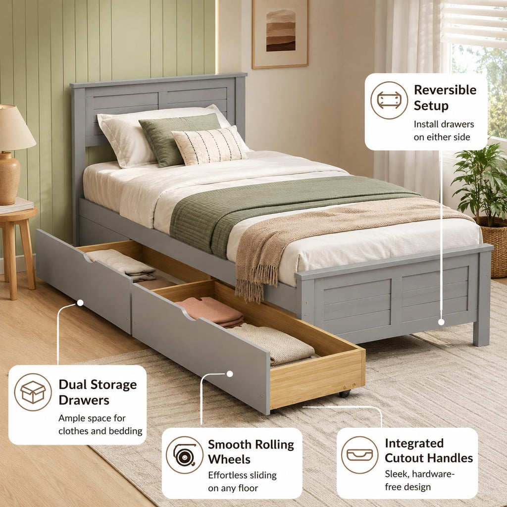 Wood Bed Frame with 2 Drawers & Headboard U924