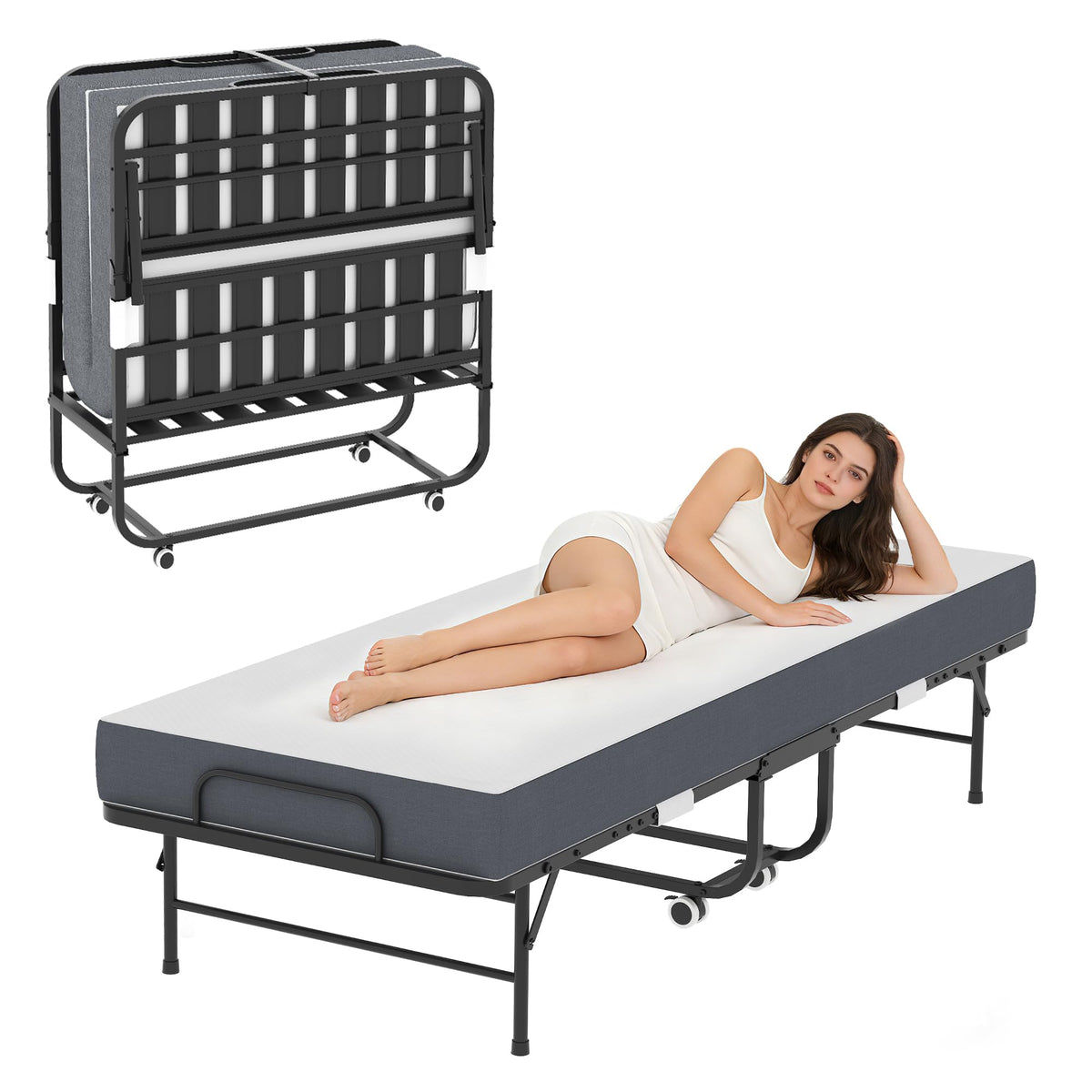 Foldable Roll Away Bed with Mattress 75" x 38" E202