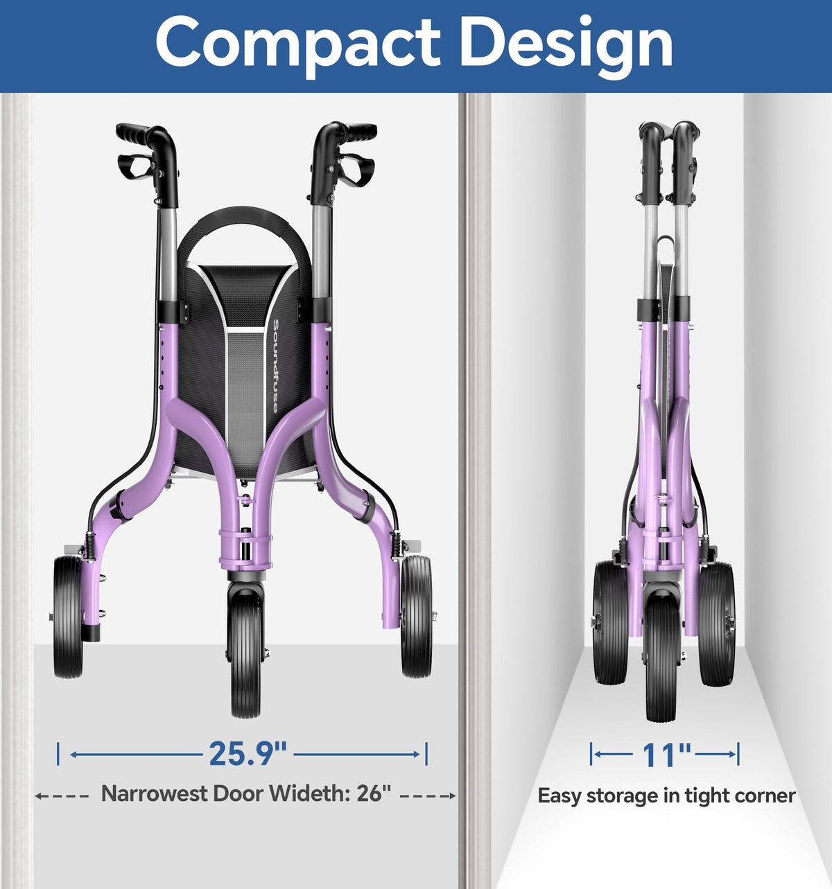 Lightweight Foldable Aluminum 3 Wheel Walkers Z2511