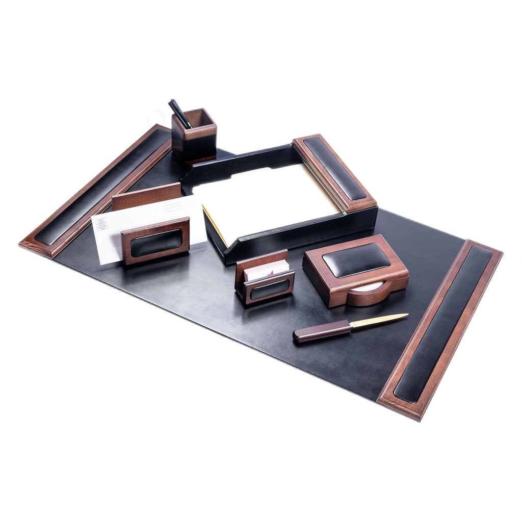 7 Piece Walnut Black Leather Desk Set B58143