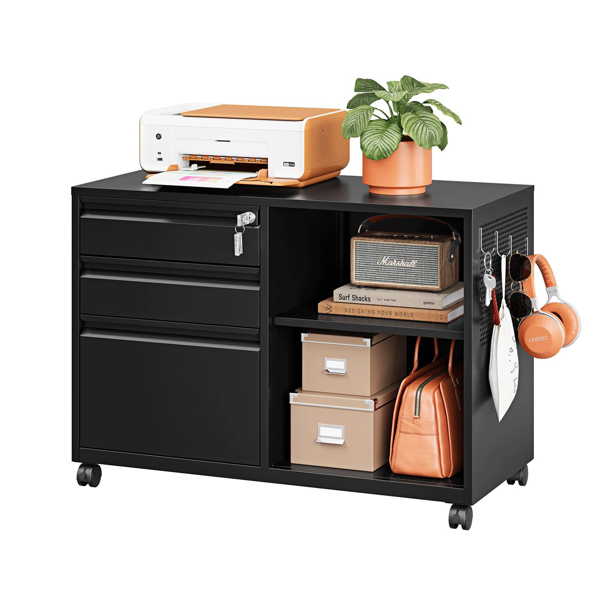 3 Drawer Metal File Cabinet with Lock and Shelves R314561