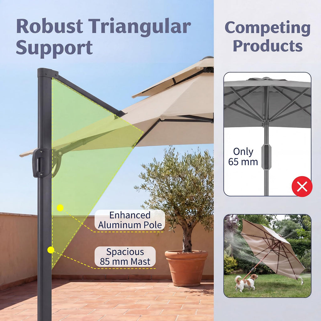 10 FT Square Offset Cantilever Patio Umbrella with 360° Rotation E718