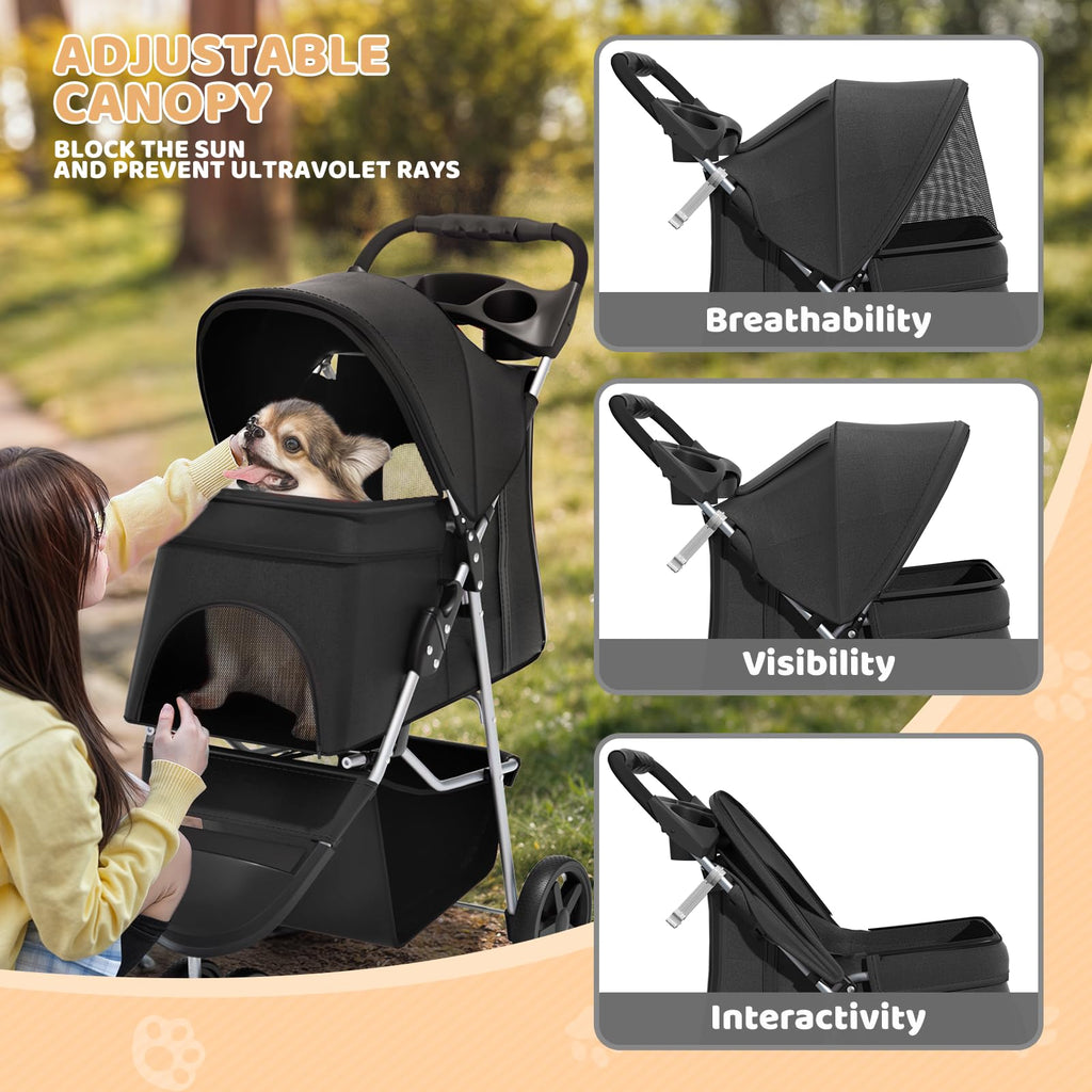 3-Wheel Pet Stroller for Small/Medium Dog Cat, Up to 33lbs, Black S7052