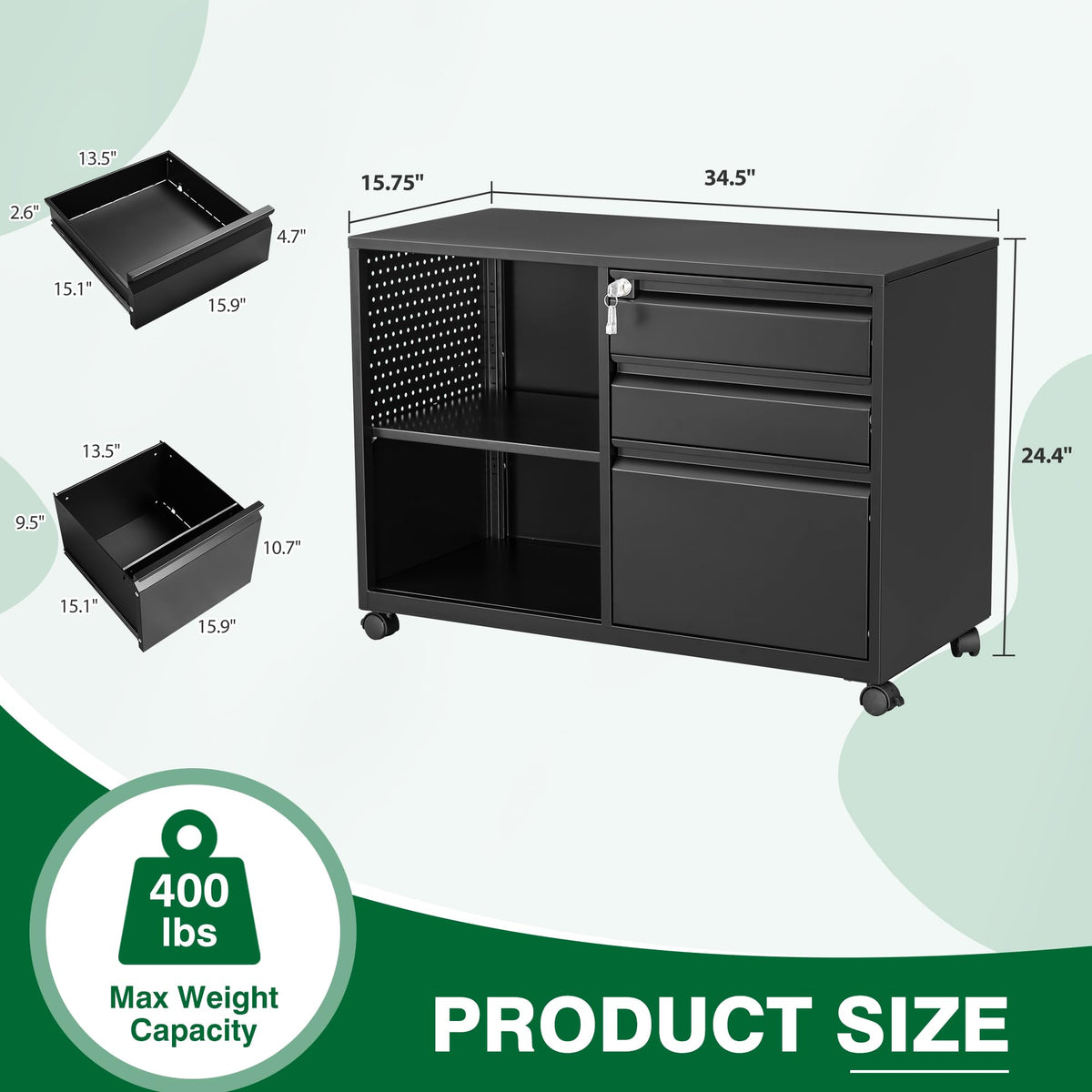 3 Drawer Metal File Cabinet with Lock and Shelves R314561