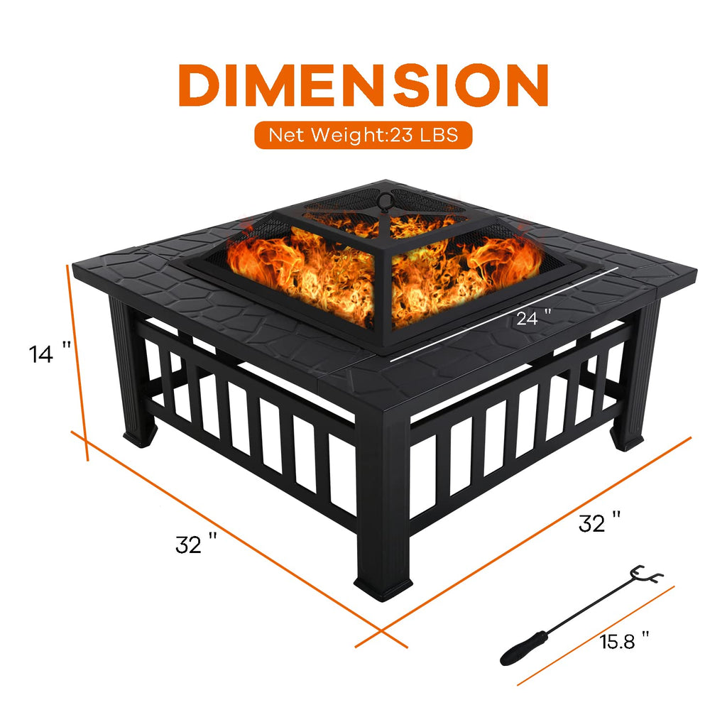 32 in Square Smokeless Fire Pit Table Z34040