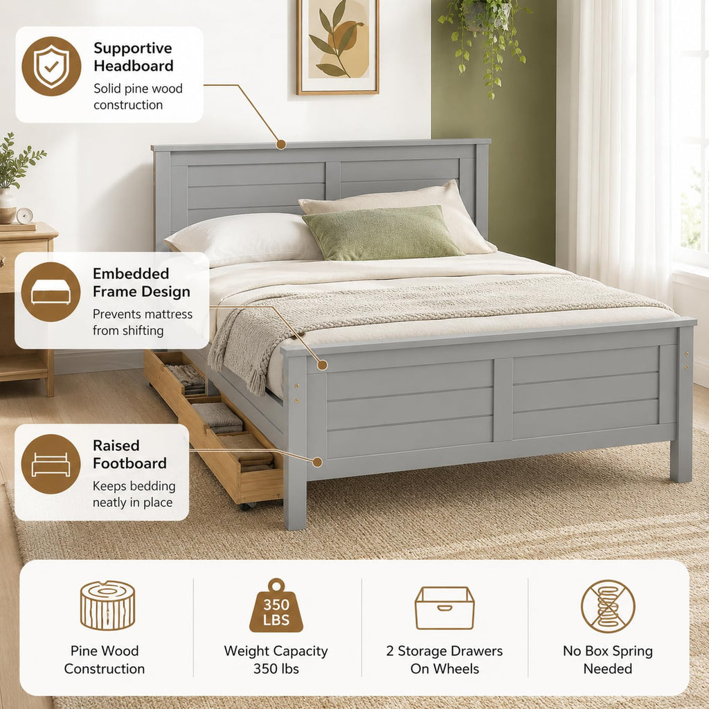Wood Bed Frame with 2 Drawers & Headboard U924