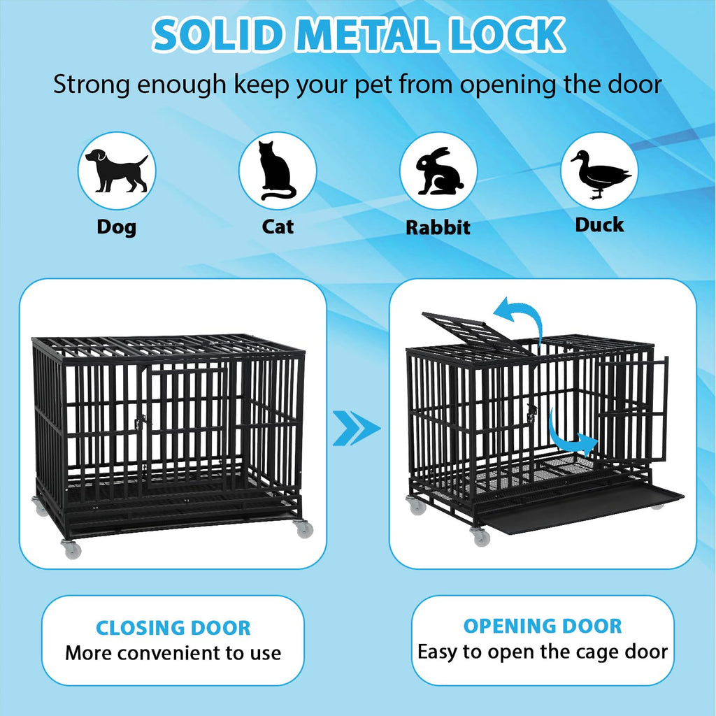 48 Inch Heavy Duty Dog Crate with Plastic Tray Double Doors B203095