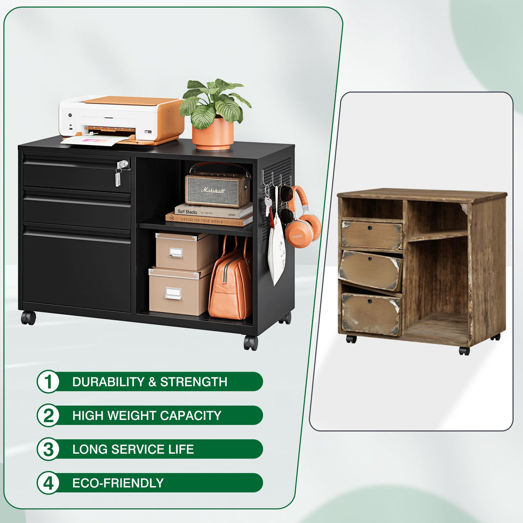 3 Drawer Metal File Cabinet with Lock and Shelves R314561