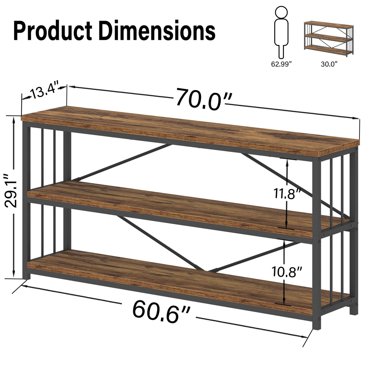70 Inch Rustic Brown Console Table A150049