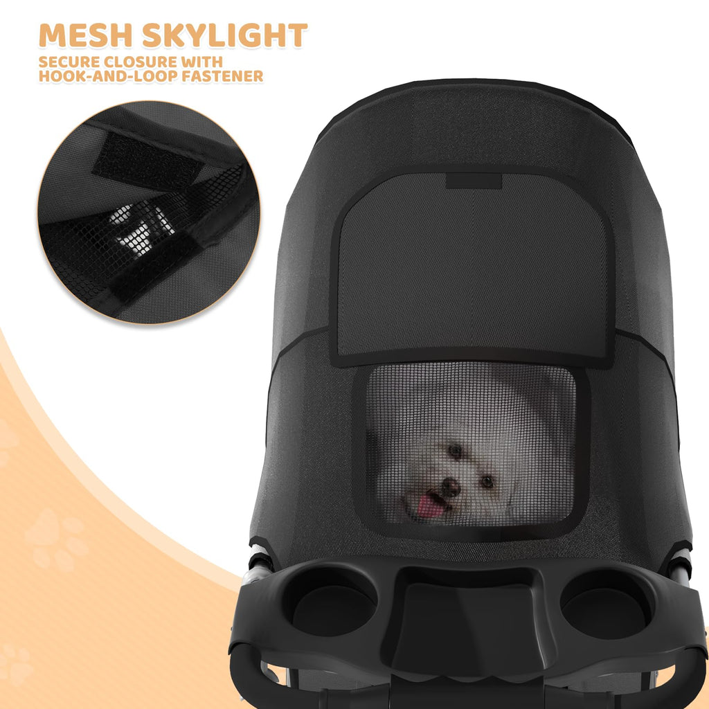 3-Wheel Pet Stroller for Small/Medium Dog Cat, Up to 33lbs, Black S7052