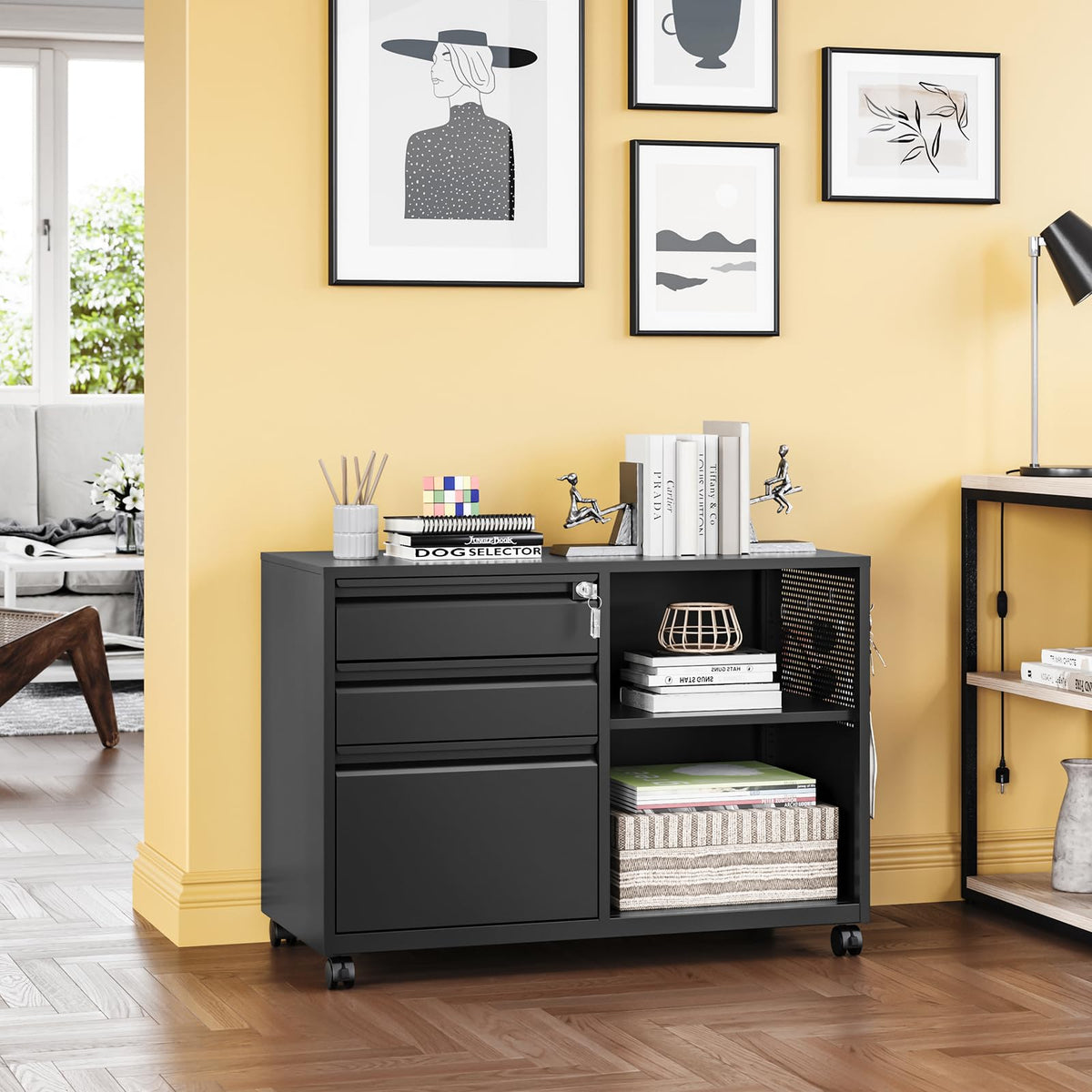 3 Drawer Metal File Cabinet with Lock and Shelves R314561