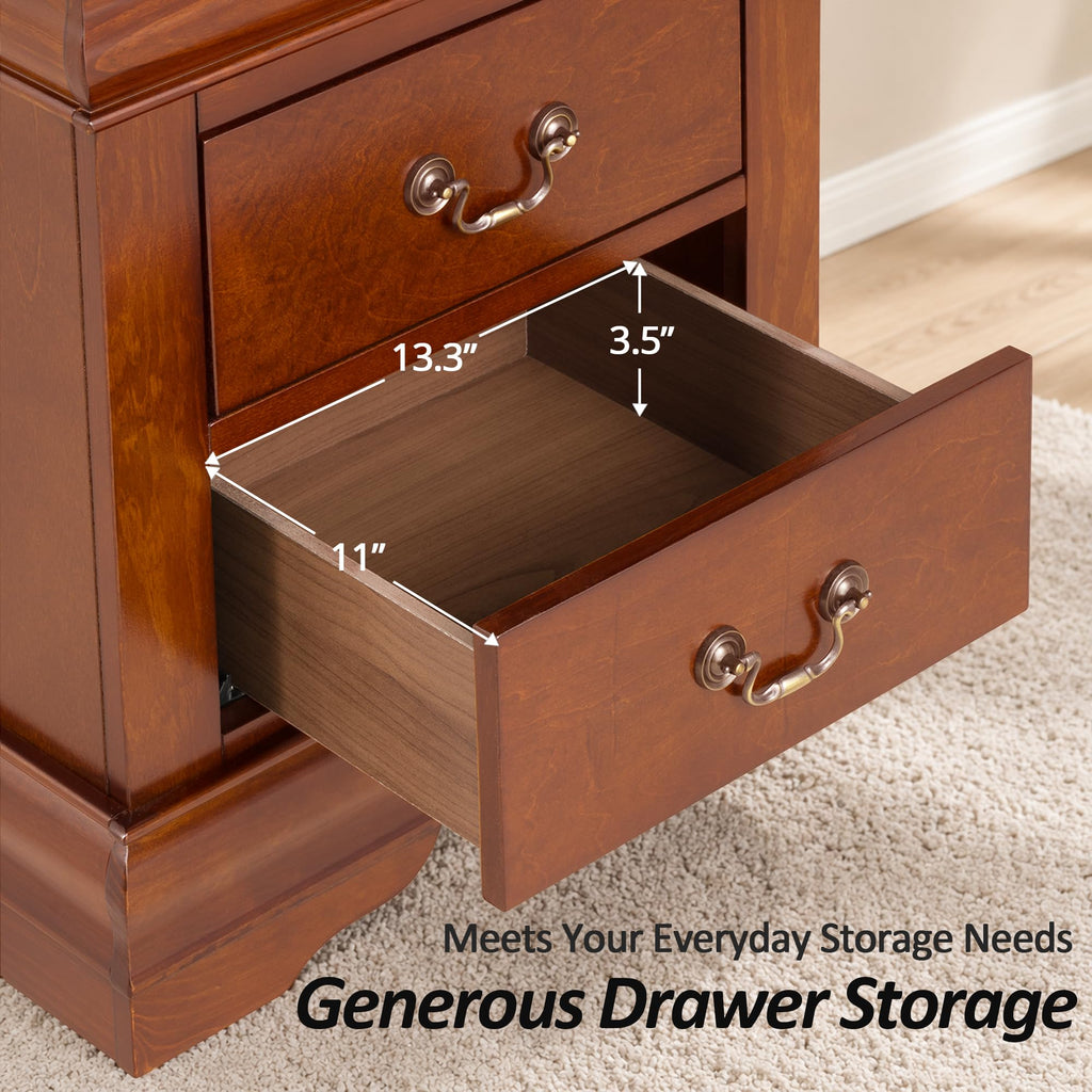 Cherry Wood Nightstands Set of 2 with Drawers I405