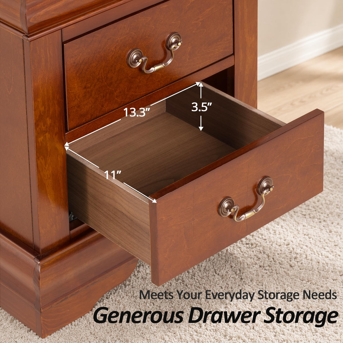 Cherry Wood Nightstands Set of 2 with Drawers I405
