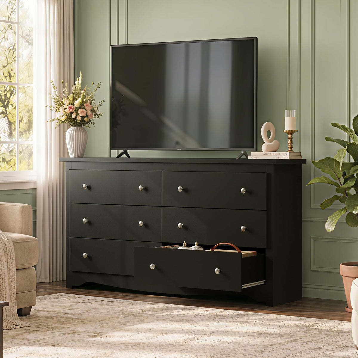 Black 6-Drawer TV Stand C804