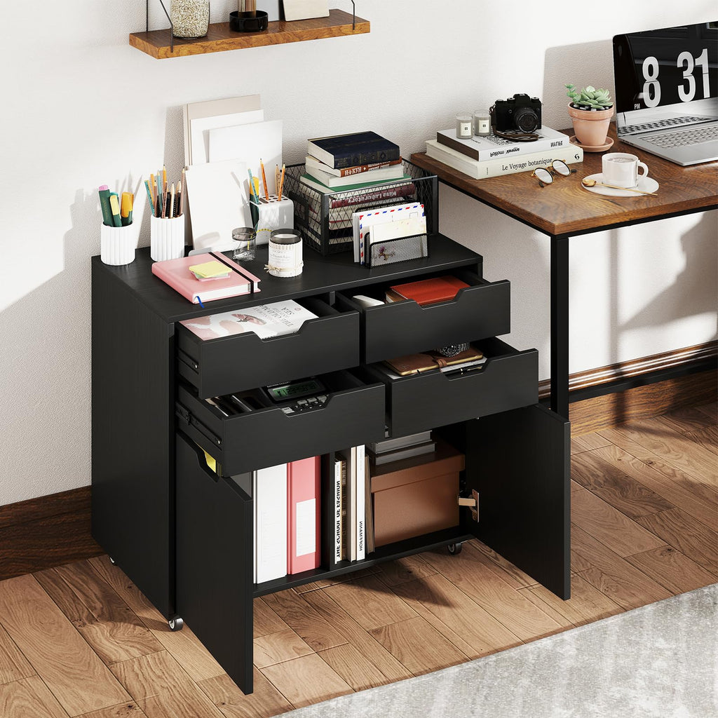 Black 4-Drawer Rolling File Cabinet L43858