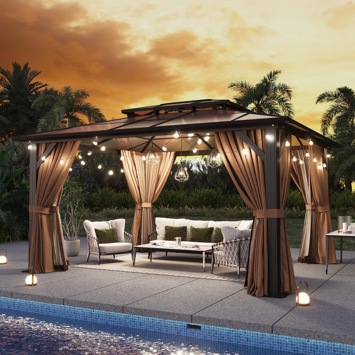 12'x10' Hardtop Gazebo with Polycarbonate Double Roof K844