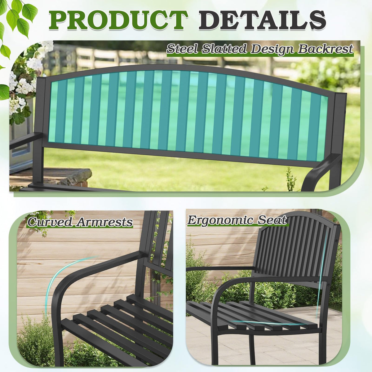 50" Weatherproof Metal Outdoor Bench C934