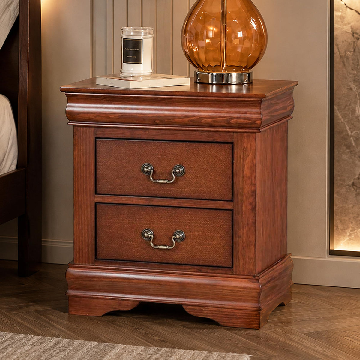 Cherry Wood Nightstands Set of 2 with Drawers I405