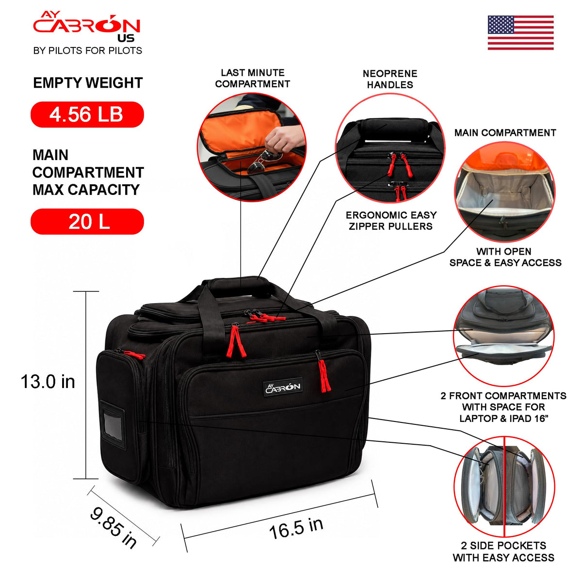 Lightweight Water-Resistant Pilot Flight Deck Bag Q856