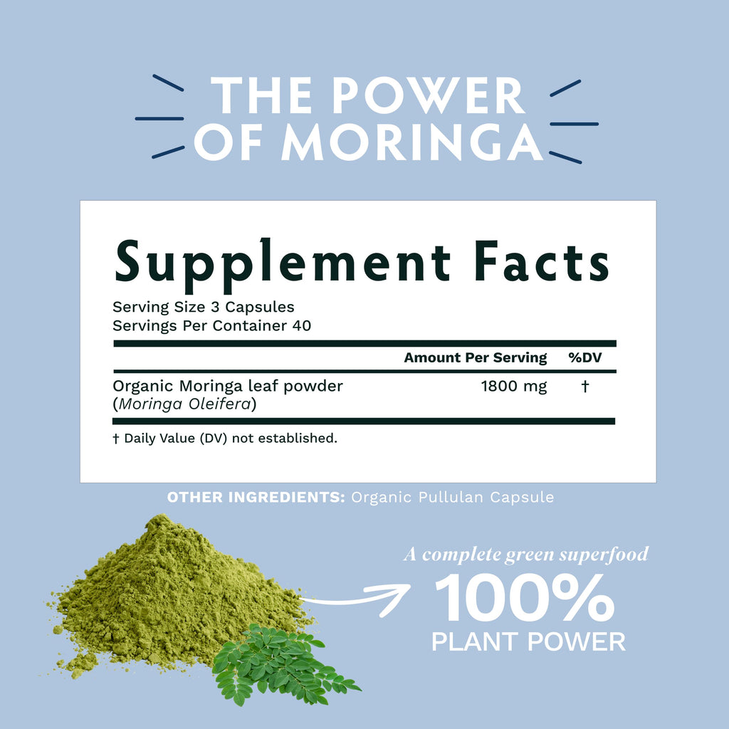 Organic Moringa Oleifera Powder 120 Vegan Capsules D364117