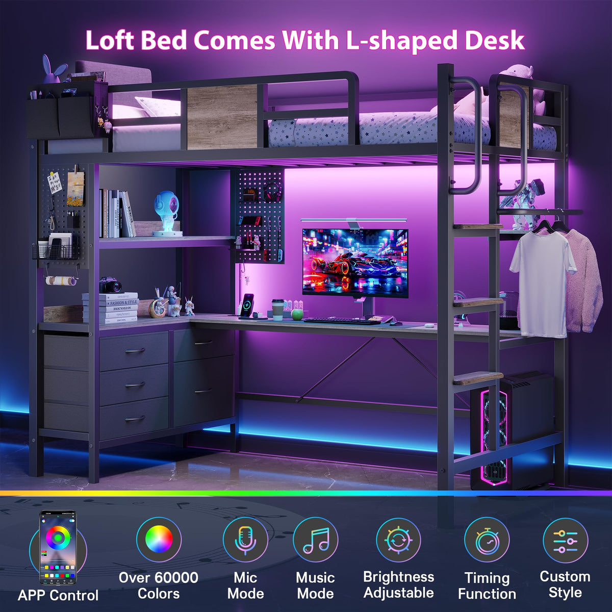 Twin Loft Bed with Desk and 5 Storage Drawers Q234213
