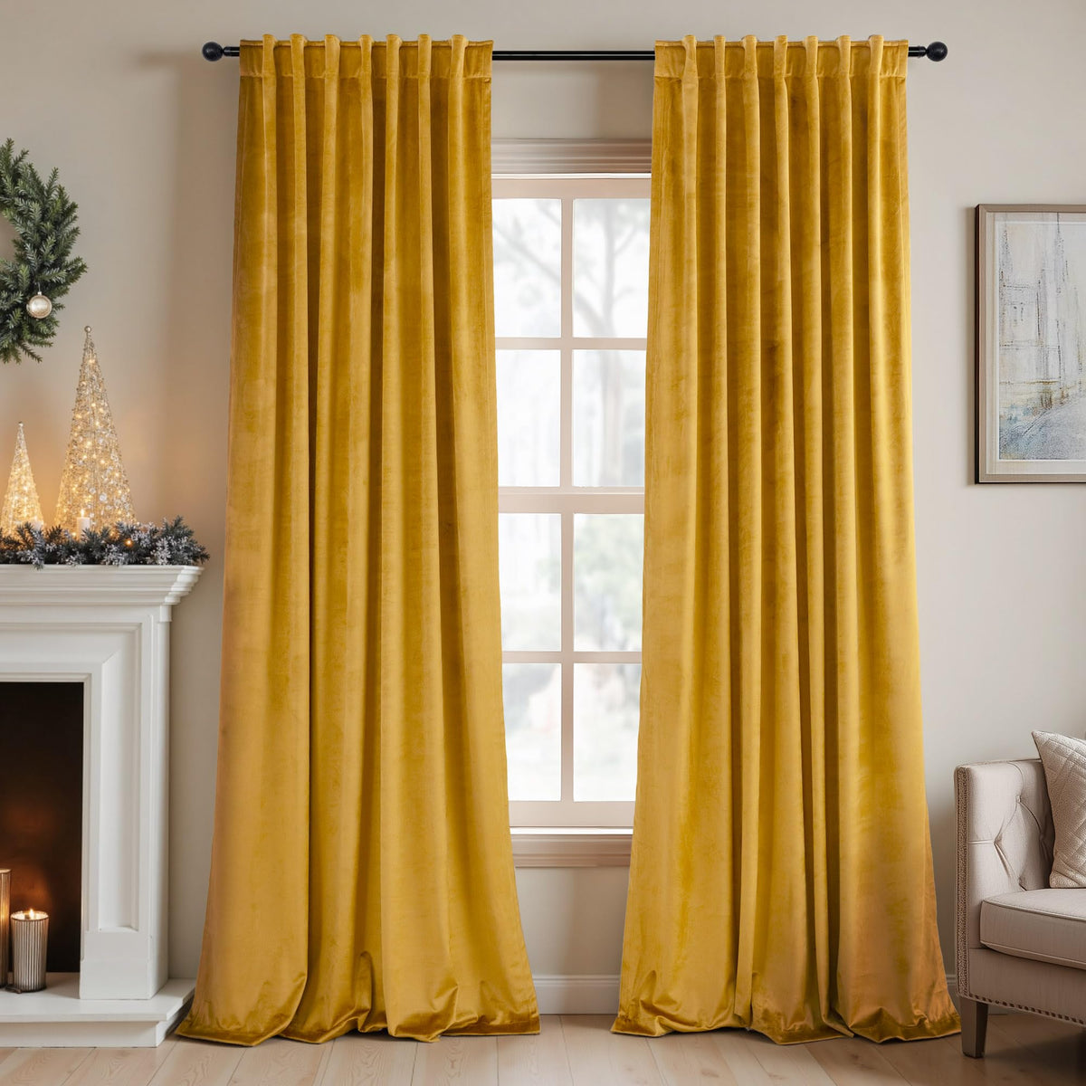 Mustard Yellow Gold Velvet Curtain 84 Inch 2 Panel T34014