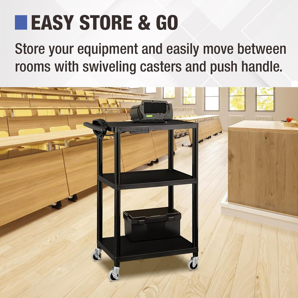Mobile Utility AV Cart with Power Strip and Casters, Black L606