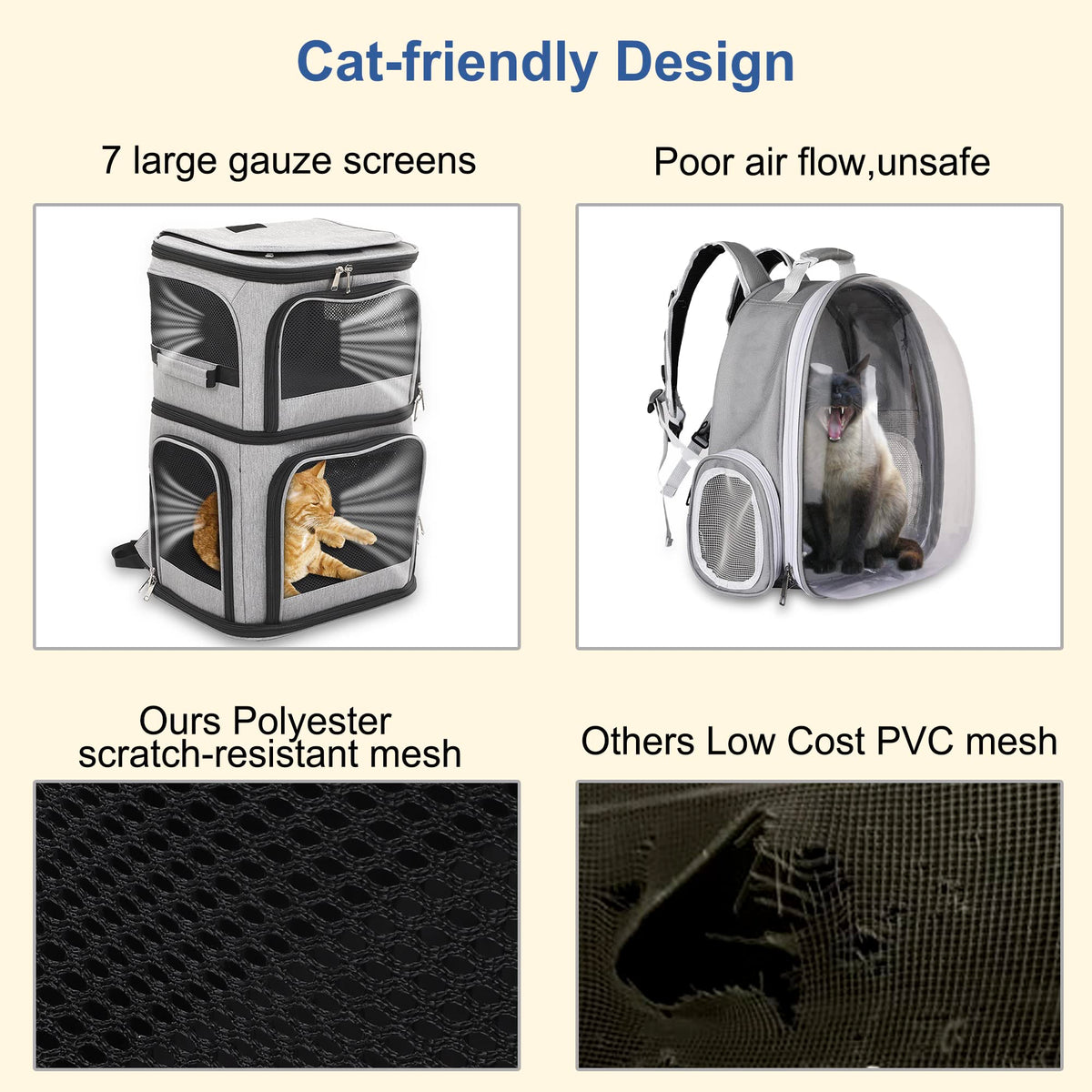 Expandable Cat Backpack Carrier for 2 Cats, 7 Windows, Foldable A82932