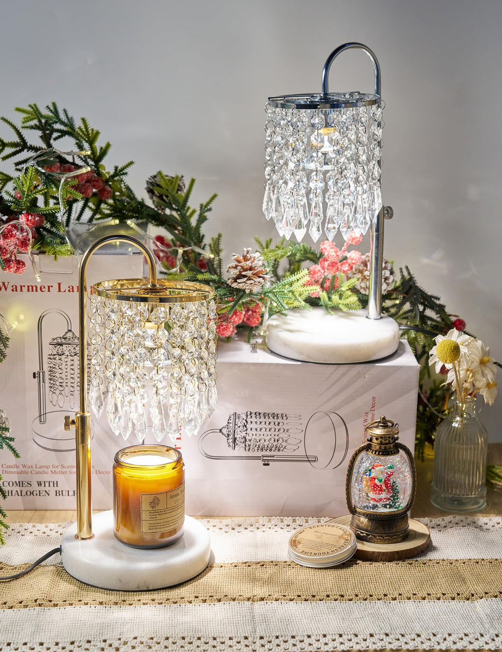 Candle Warmer Lamp with Timer Dimmable Adjustable Height Gold N492
