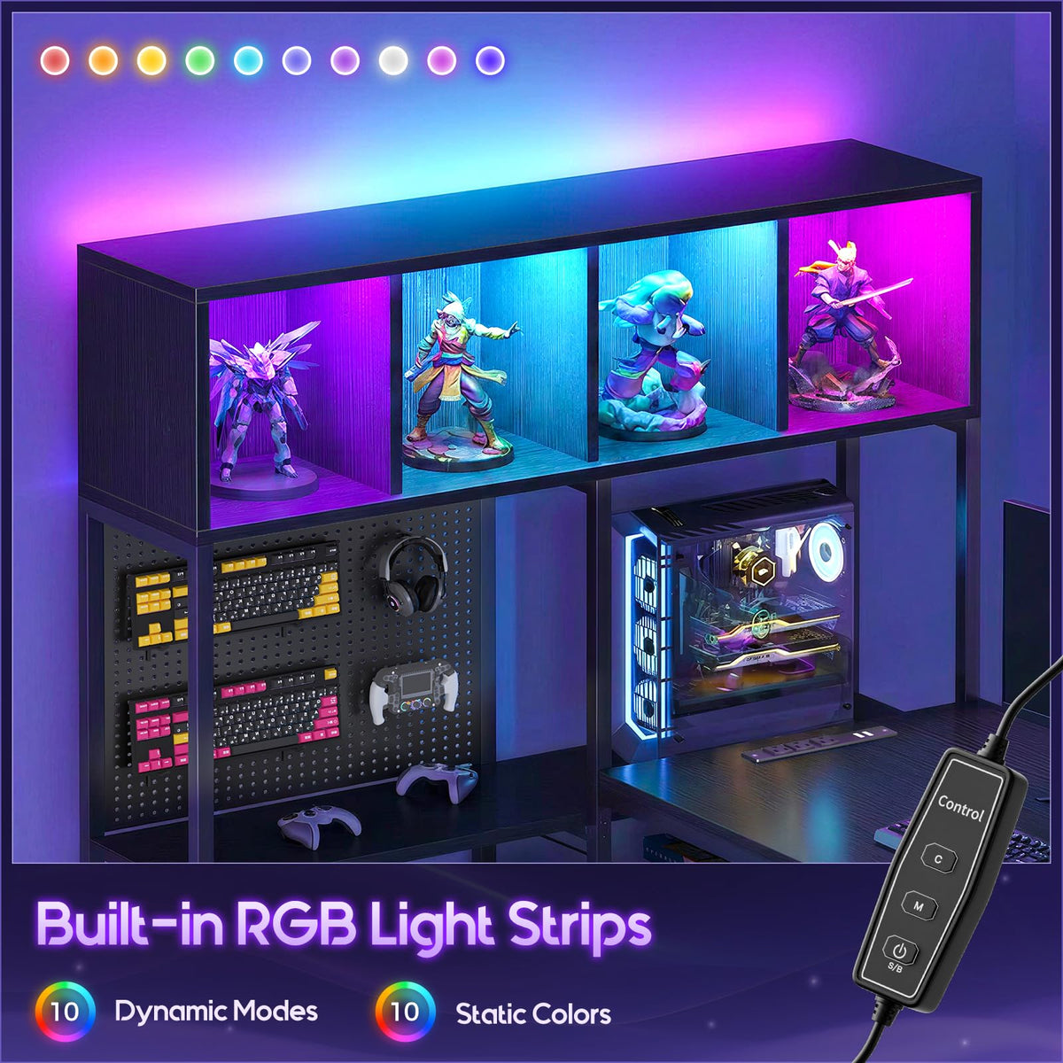 63" L Shaped Gaming Desk with Display Hutch S3140