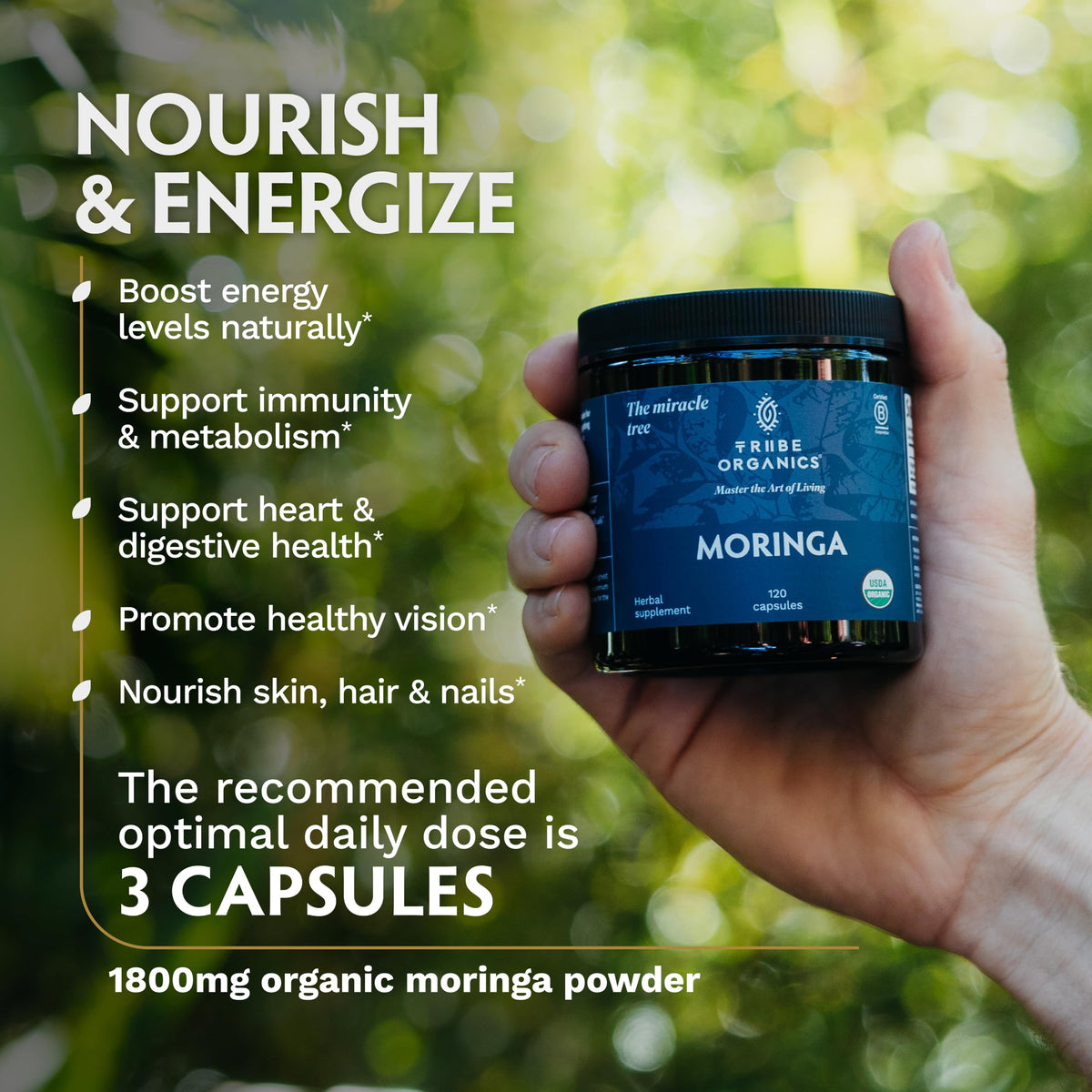 Organic Moringa Oleifera Powder 120 Vegan Capsules D364117