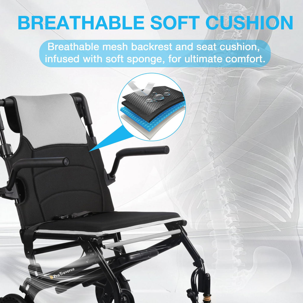 Lightweight Foldable Transport Wheelchair with Telescopic Handle, 18-Inch Seat, Grey J682