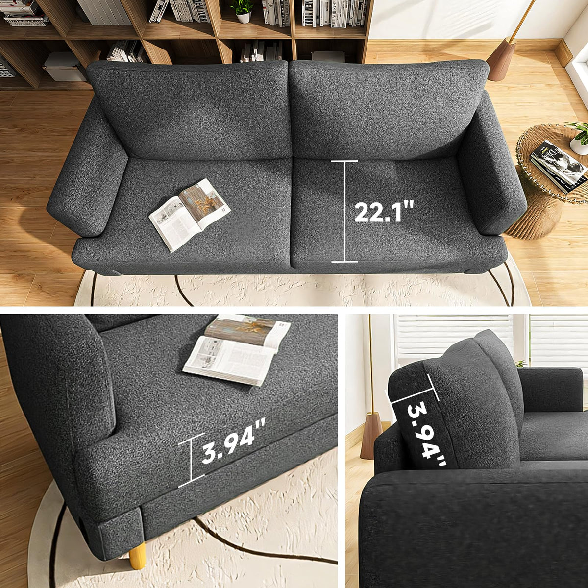 Dark Gray Upholstered 70" Loveseat Sofa B57902