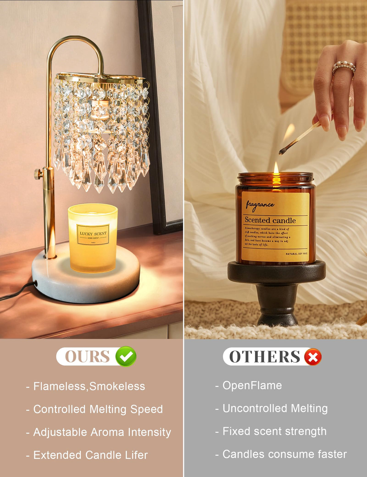 Candle Warmer Lamp with Timer Dimmable Adjustable Height Gold N492