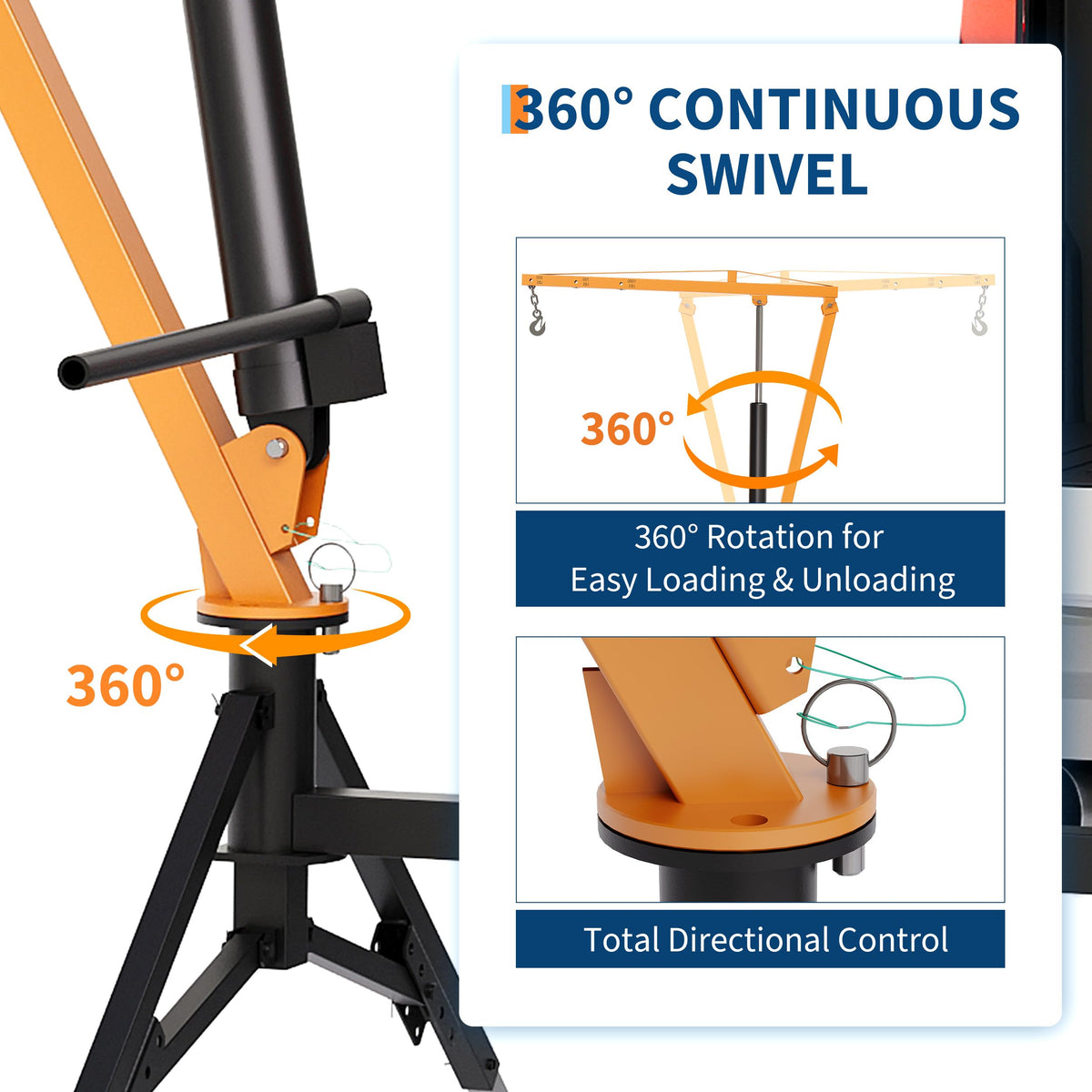 Hydraulic Pickup Truck Crane, 1000 Lbs Hitch Mount with 360° Swivel & Adjustable Boom Q25233
