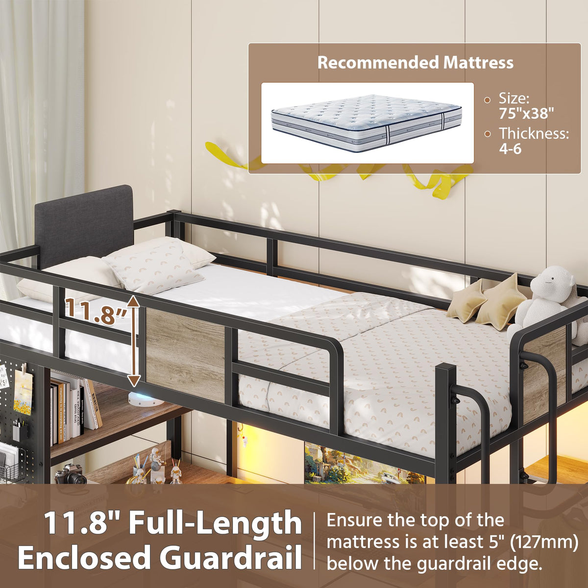 Twin Loft Bed with Desk and 5 Storage Drawers Q234213