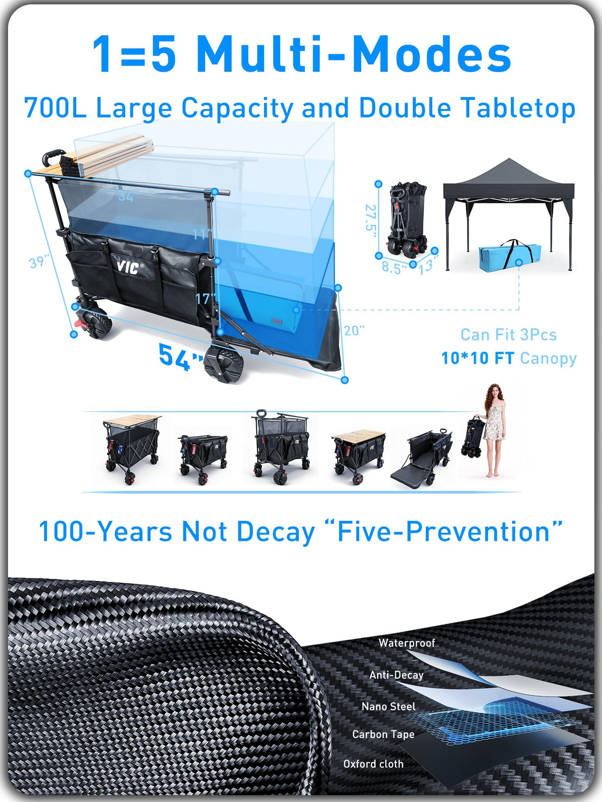 700L Double Tabletop Wagon with Big Wheel O923377